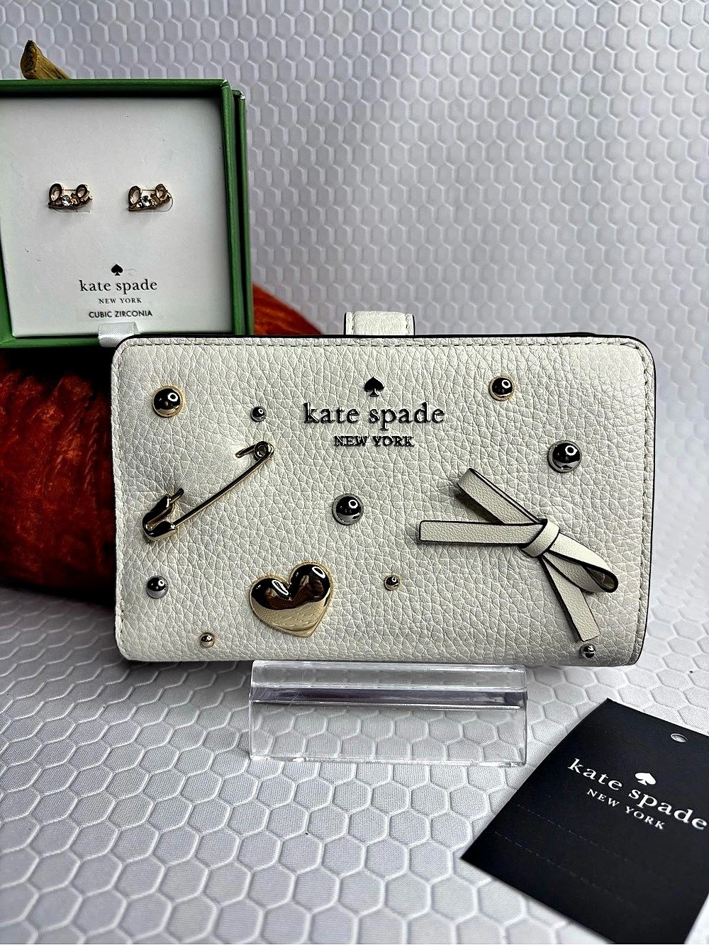 Kate Spade Bundle - Charm Bifold Wallet and “Love” Cubic Earrings NWT